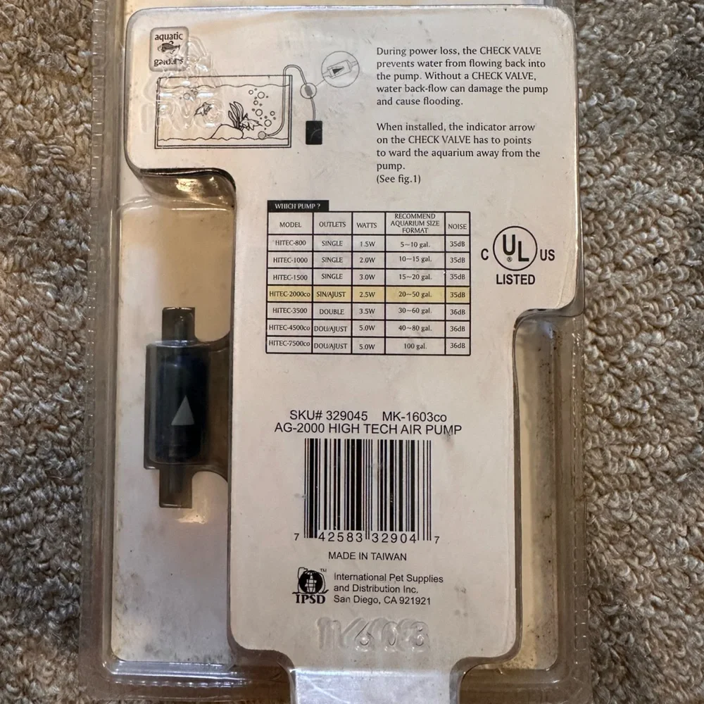 Hi-Tech 2000 Aquarium Air Pump New in Box for 20-50gal